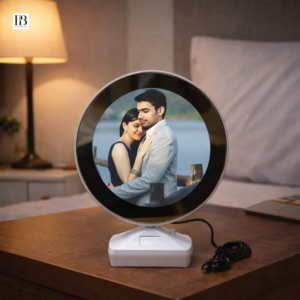 Round magic mirror photo frame with red rose lighting effect