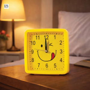 Yellow smiley alarm clock table décor 5 x 5 inch