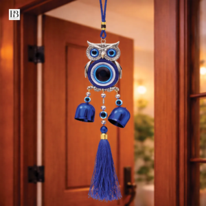 Owl evil eye wind chime with three bells hanging décor 12 inch